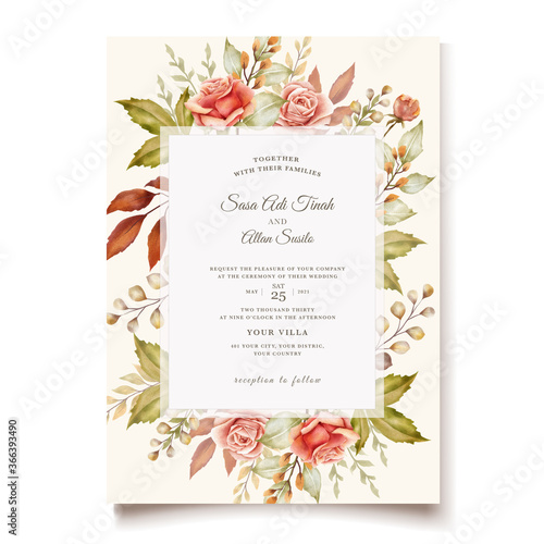 watercolor autumn wedding invitation card set 