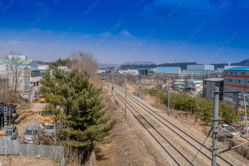 Train tracks in industrial area