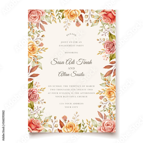 watercolor autumn wedding invitation card set 