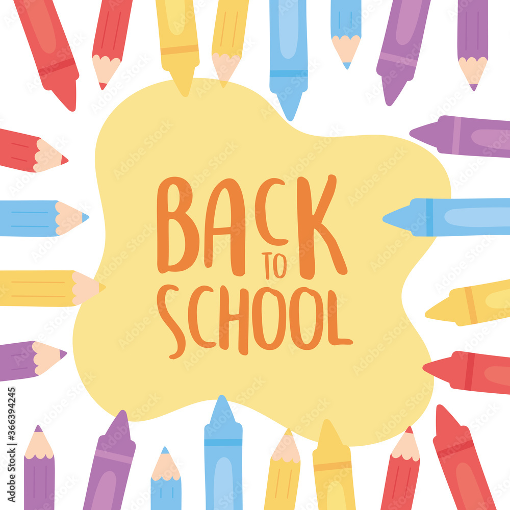 back to school, education cartoon color pencils and crayons background