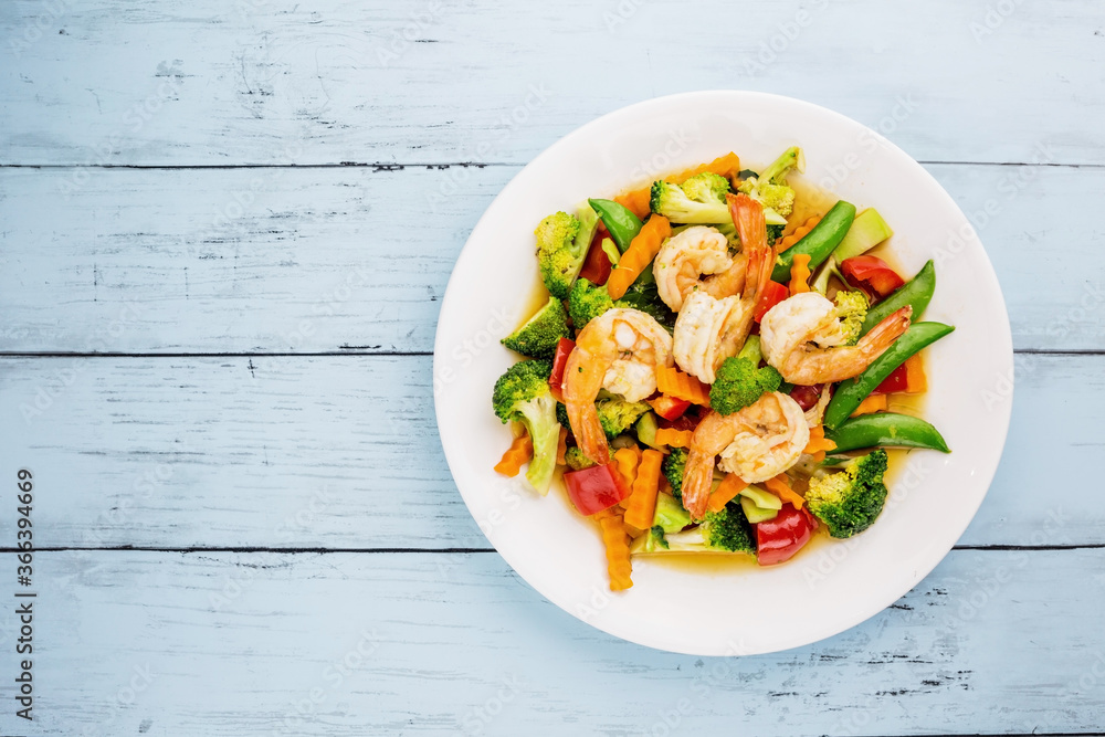 Stir fried mixed vegetables with shrimp Stir fried mixed vegetables with shrimp