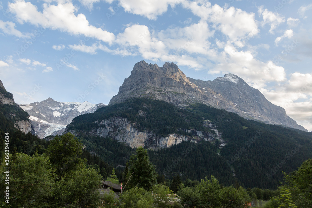 Fototapeta premium The Eiger is a 3,967-metre mountain of the Bernese Alps, overlooking Grindelwald and Lauterbrunnen in the Bernese Oberland of Switzerland