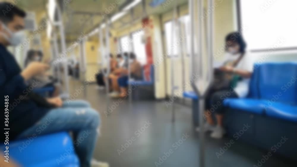Blurred, Passenger inside sky train wear mask keep distance protect from covid-19 Blurred, Passenger inside sky train wear mask keep distance protect from covid-19