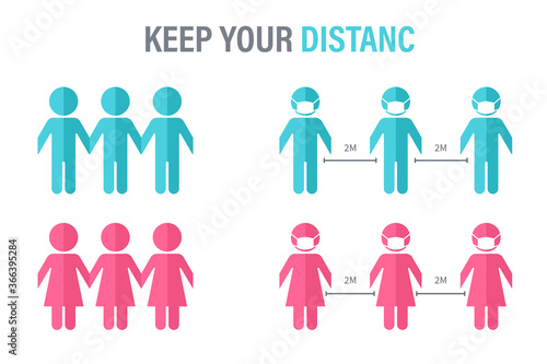 Paper cut into pictures of people holding hands But must keep a social distance in the corona virus event