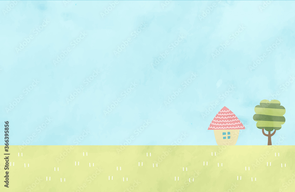 北欧風の田舎の風景の背景イラスト かわいい 素材 家 空 Stock Vector Adobe Stock