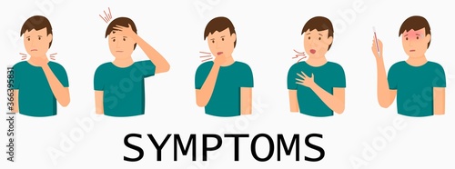 Symptoms of Illness, Flu, Cold, Corona Virus. Vector Set.