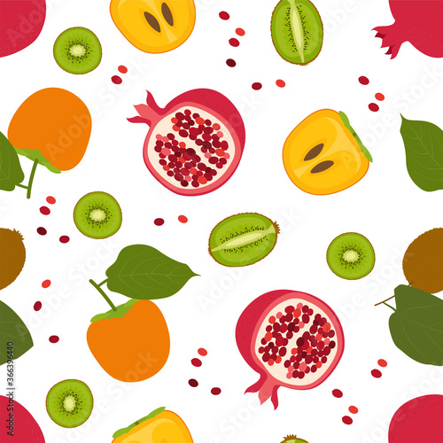 Fototapeta Naklejka Na Ścianę i Meble -  Autumn fruits:pomegranate, kiwi, persimmon