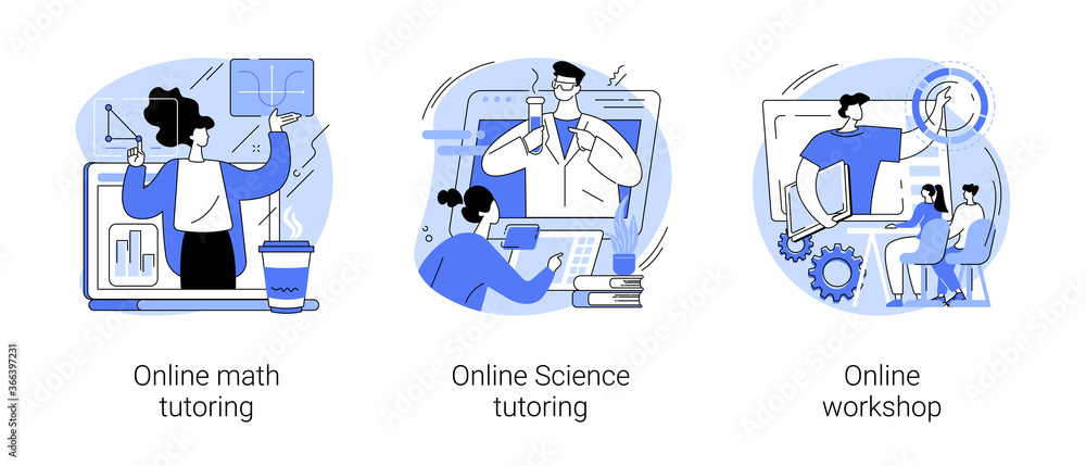 Personalised learning abstract concept vector illustration set. Online math and science tutoring, online workshop, homeschooling, educational platform, video lessons, master class abstract metaphor.