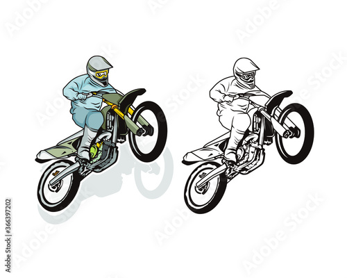 dirt bike motocross illustration with colored character vector