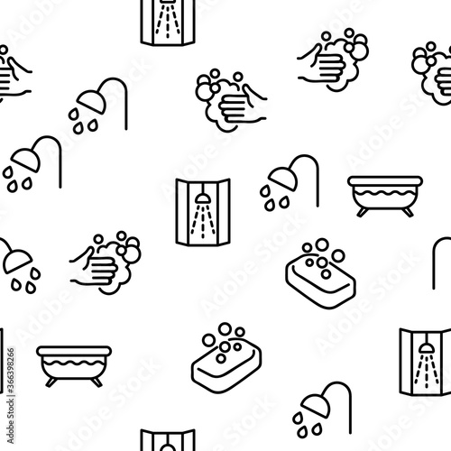 Shower Bathroom Tool Vector Seamless Pattern Thin Line Illustration