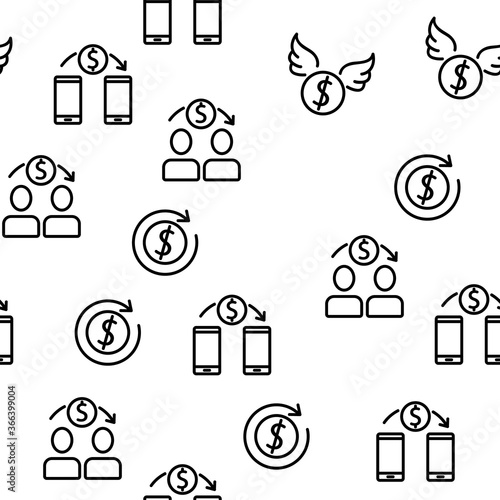 Remittance Finance Vector Seamless Pattern Thin Line Illustration
