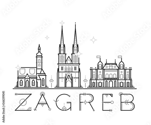 Skyline Zagreb, Croatia vector city buildings line