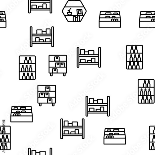 Shelf Room Furniture Vector Seamless Pattern Thin Line Illustration
