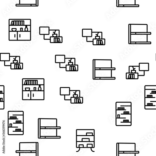 Shelf Room Furniture Vector Seamless Pattern Thin Line Illustration