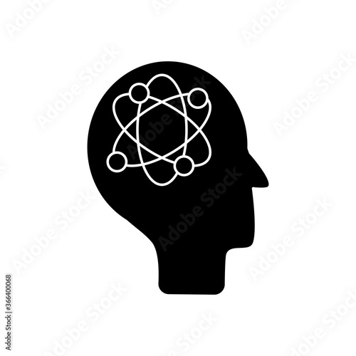 mental health concept, human head with atom icon, silhouette style