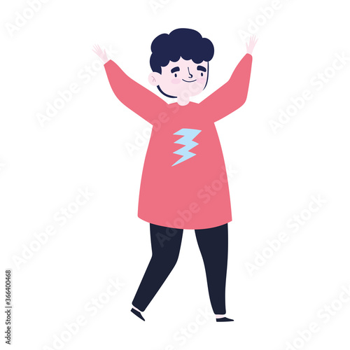 happy cartoon man character celebrating isolated design icon