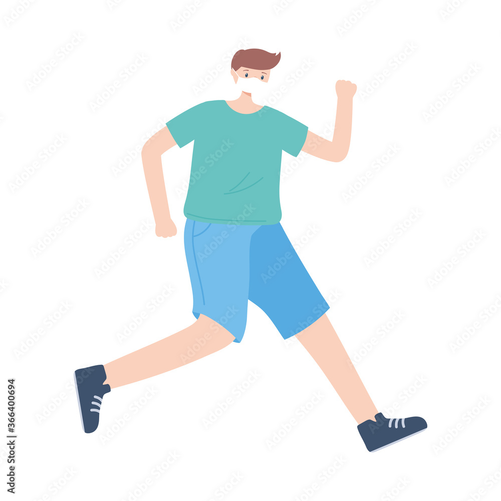 young man with medical mask running sport isolated design icon young man with medical mask running sport isolated design icon
