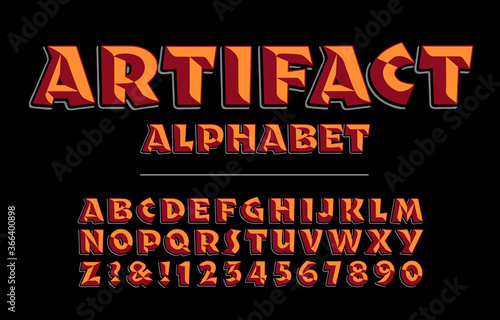 Artifact Alphabet is a Bold Rough Hewn Lettering Style with Warm Colors and 3d Effects photo