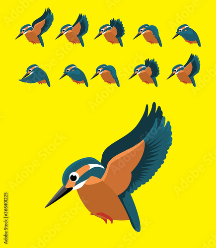 Animal Animation Sequence Common Kingfisher Flying Cartoon Vector