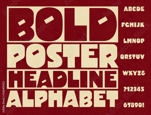 An Extra Bold and Quirky Capital Letter Headline Alphabet; Great for Posters that Feature a Strong, Attention-Grabbing Headline.