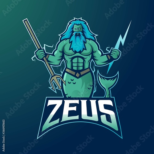 Zeus mascot logo design vector with modern illustration concept style for badge, emblem and shirt printing. Zeus illustration with Poseidon trident