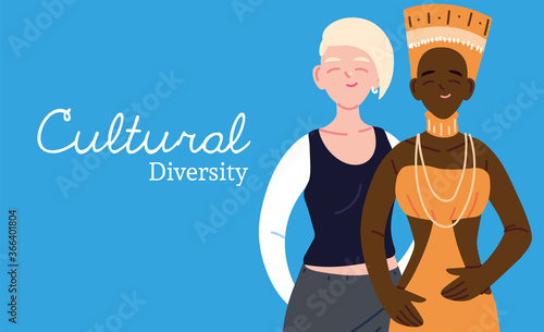 African and european women cartoons of cultural diversity vector design