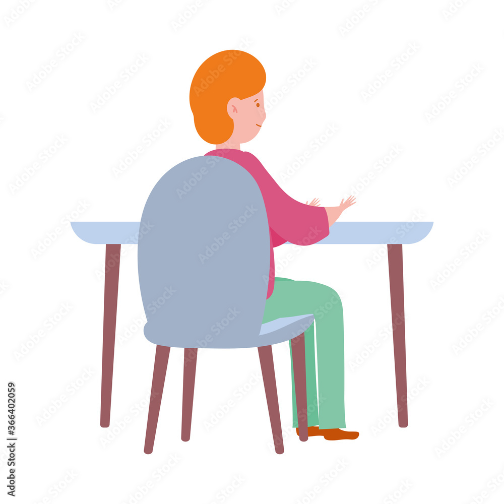 Fototapeta premium back view man sitting on table isolated design icon