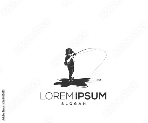 Little boy fishing logo design silhouette