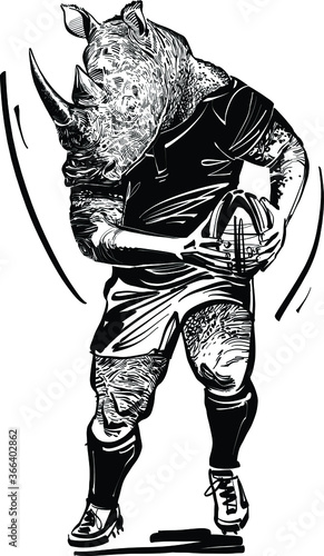 vector illustration of a rhino rugby player with a rugby ball in his hands