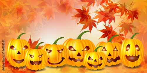 ハロウィン　かぼちゃ　紅葉　背景