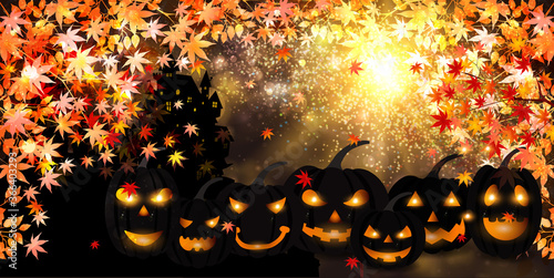 ハロウィン　かぼちゃ　紅葉　背景