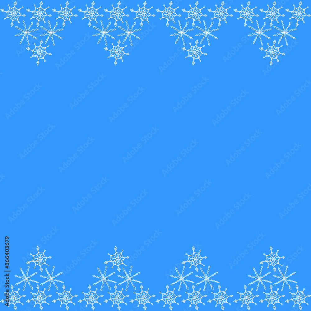 Seamless background with frame pattern of snowflakes along the top and bottom edge. New year Christmas background texture. For border,edge,gift wrapping,banner,stationery,flyer,graphic design,edging Seamless background with frame pattern of snowflakes along the top and bottom edge. New year Christmas background texture. For border,edge,gift wrapping,banner,stationery,flyer,graphic design,edging