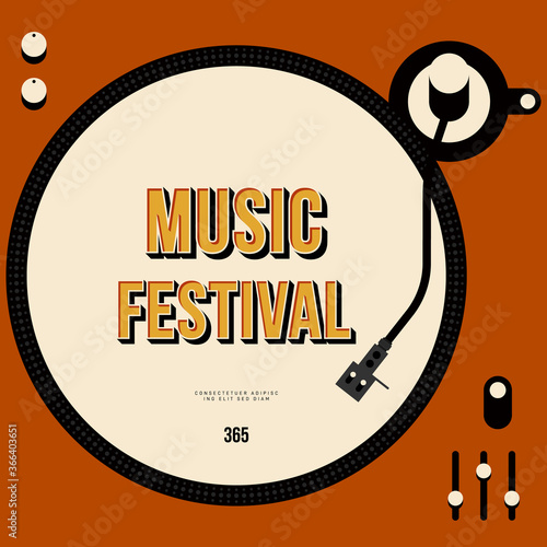 Music poster design template background with vinyl record vintage retro style