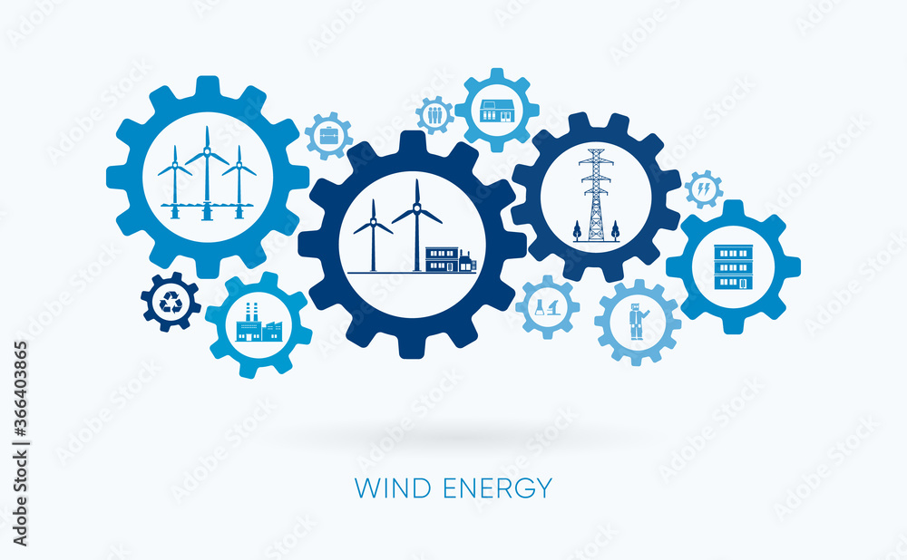 wind energy, wind power plant with gear icon wind energy, wind power plant with gear icon