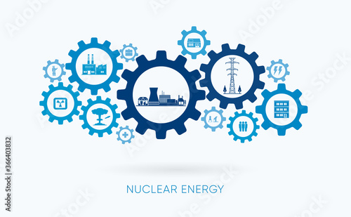 nuclear energy, nuclear  power plant with gear icon