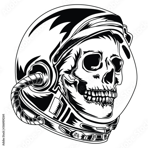 tattoo and t-shirt design black and white hand drawn astronaut skull premium vector