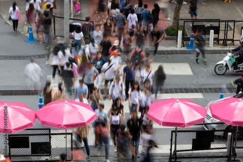 Photography A blurred people walking on zebra crossing at center of Bankgok