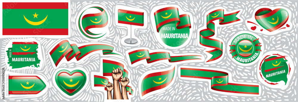 Vector set of the national flag of Mauritania in various creative designs Vector set of the national flag of Mauritania in various creative designs
