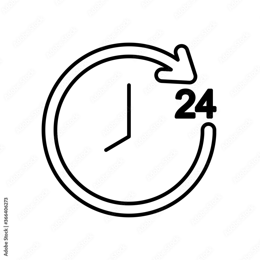 clock with 24 hours arrow around, line style clock with 24 hours arrow around, line style