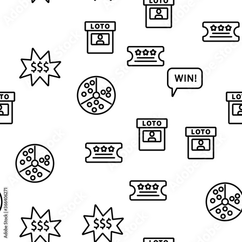 Raffle Gamble Lottery Vector Seamless Pattern Thin Line Illustration
