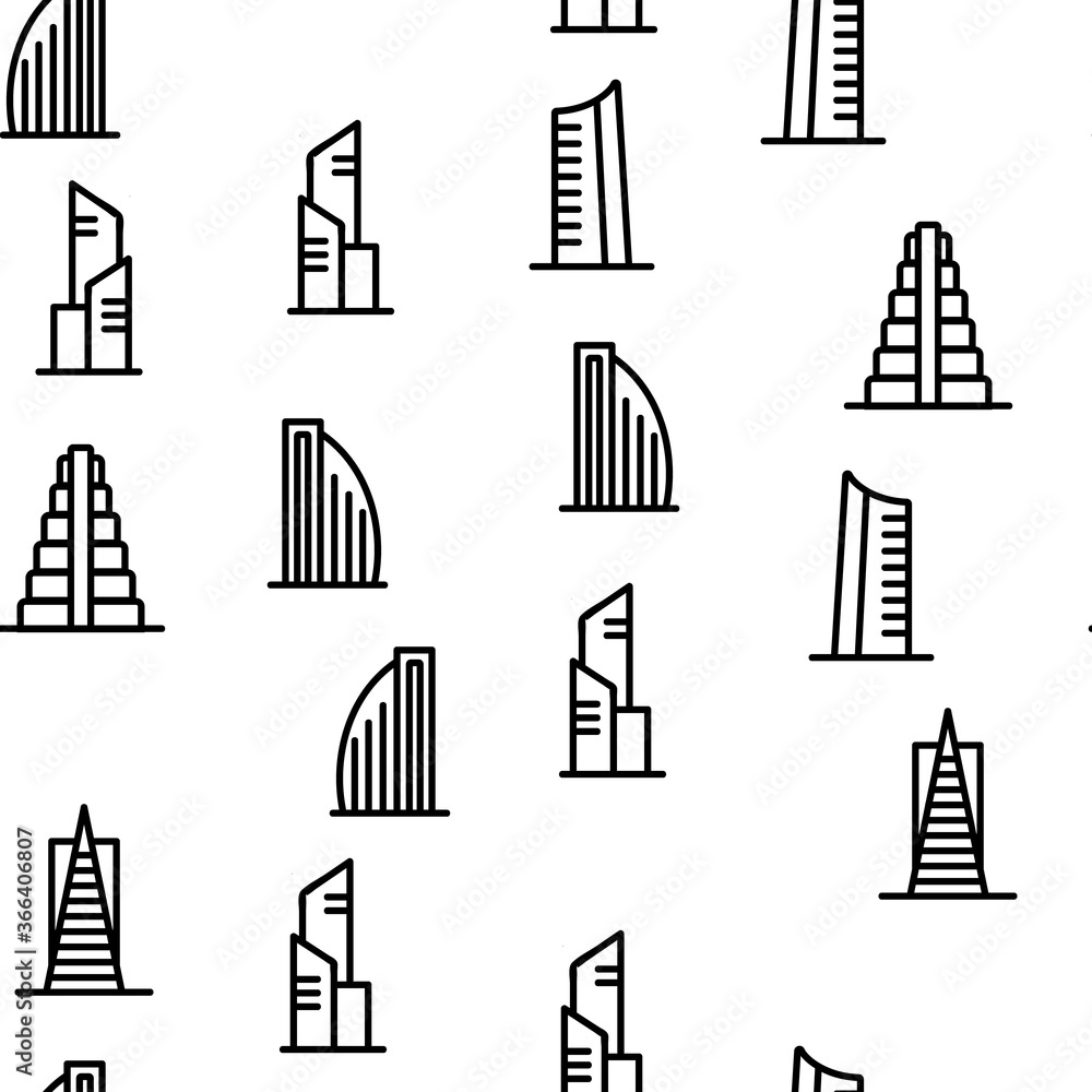 Skyscraper Building Vector Seamless Pattern Thin Line Illustration