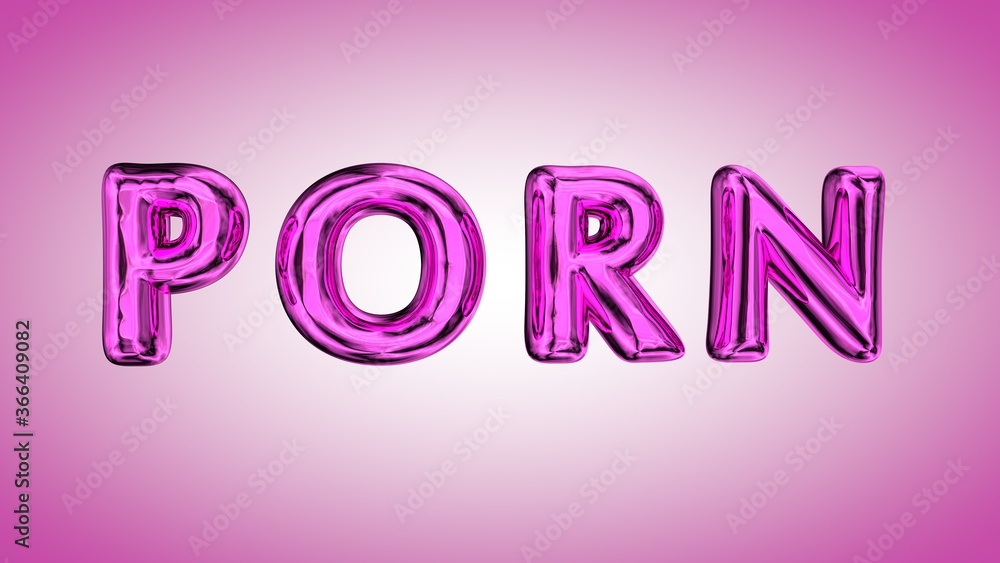 Inscription porn made of pink inflatable balloons isolated on pink background. Helium foil balloons 3d render illustration. Inscription porn made of pink inflatable balloons isolated on pink background. Helium foil balloons 3d render illustration.