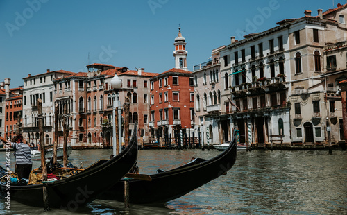 Gondola on canal in Venice. The charm of Italy.