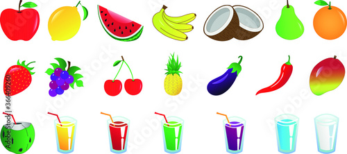 Set 21 food, fruit and juice vectors