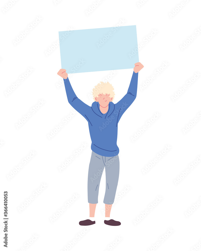 Man cartoon holding banner board vector design Man cartoon holding banner board vector design