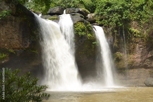 Fototapeta Naklejka Na Ścianę i Meble -  Haew Suwat Waterfall on raining day at Khaoyai National Park Korat, Thailand