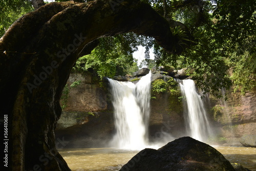 Haew Suwat Waterfall on raining day at Khaoyai National Park Korat  Thailand