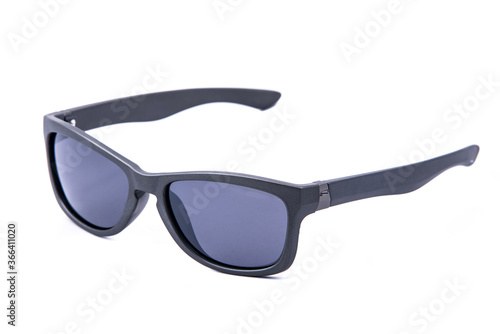 Fashion sunglasses black frames on white background.