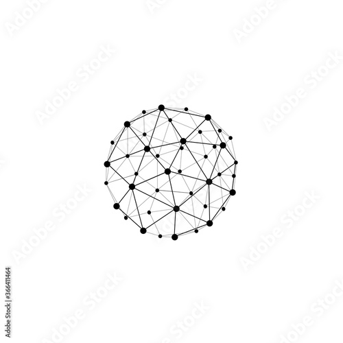 Icosahedron icon. Wireframe mesh polygonal element. Sphere with connected lines and dots. Vector on isolated white background. EPS 10.