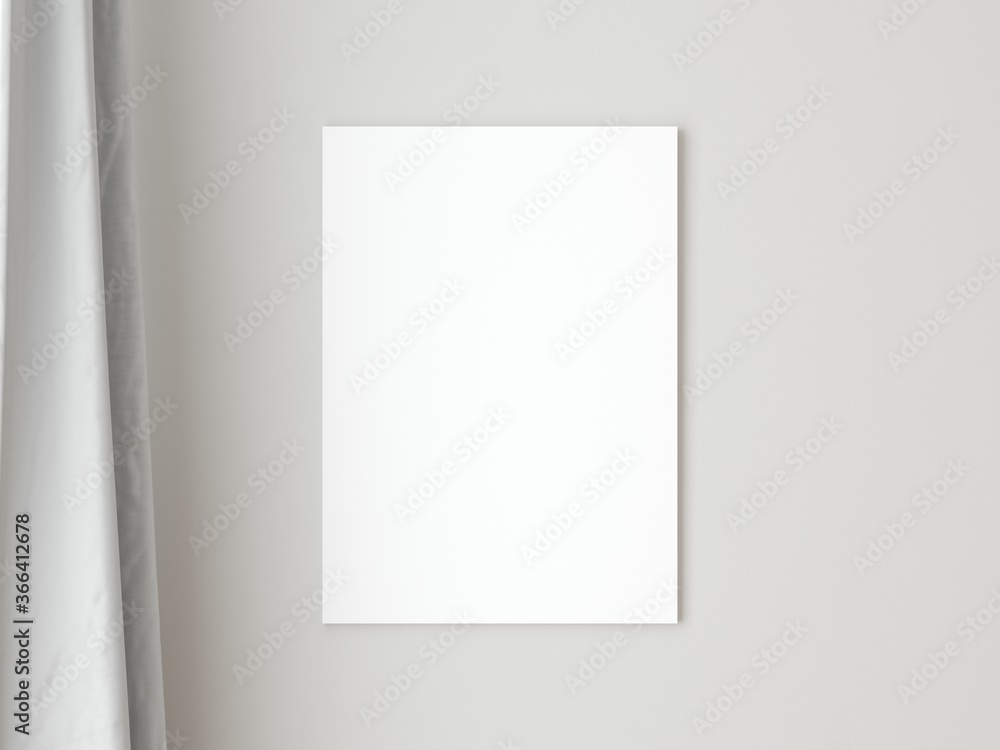 Empty vertical canvas frame on grey wall. 3d illustration. Empty vertical canvas frame on grey wall. 3d illustration.